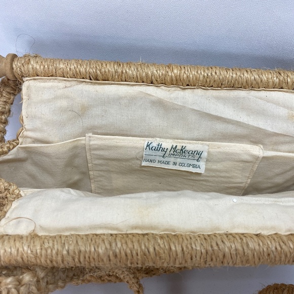 Vintage Kathy McKeany Natural Jute Macrame Handbag Purse Lined Columbia Boho - Picture 8 of 10
